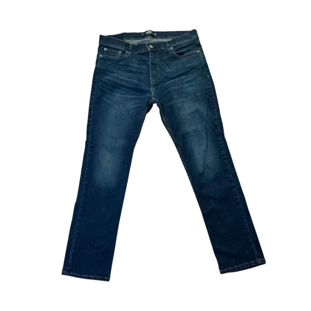 Hollister Epic Flex Men's Slim Straight Jeans Size 34x32 Medium Dark Wash Blue